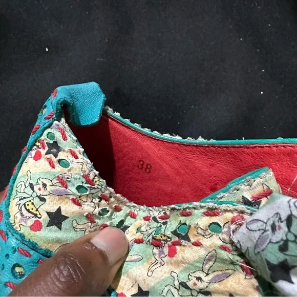 Irregular Choice Teal and Cream Floral Wedge Booties - Picture 5 of 5